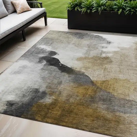 Brown And Charcoal Abstract Washable Indoor Outdoor Area Rug Photo 2