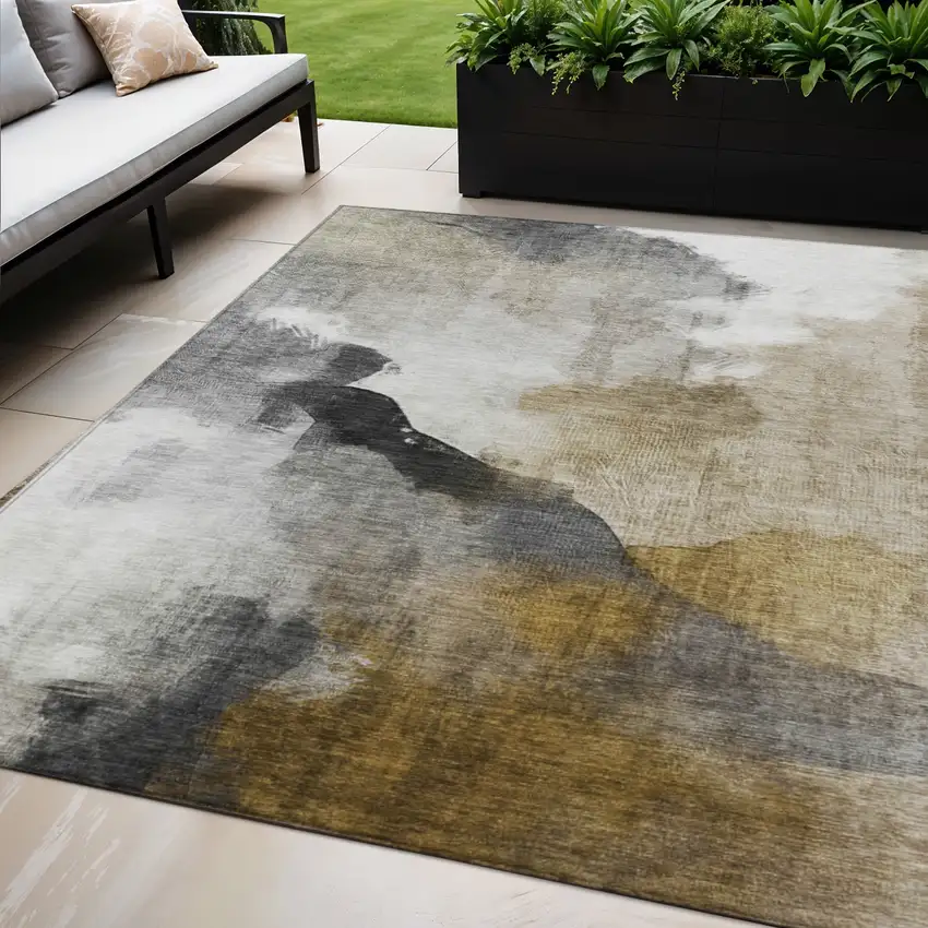 Brown And Charcoal Abstract Washable Indoor Outdoor Area Rug Photo 2