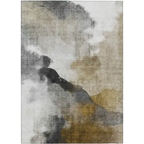 Brown And Charcoal Abstract Washable Indoor Outdoor Area Rug Photo 1
