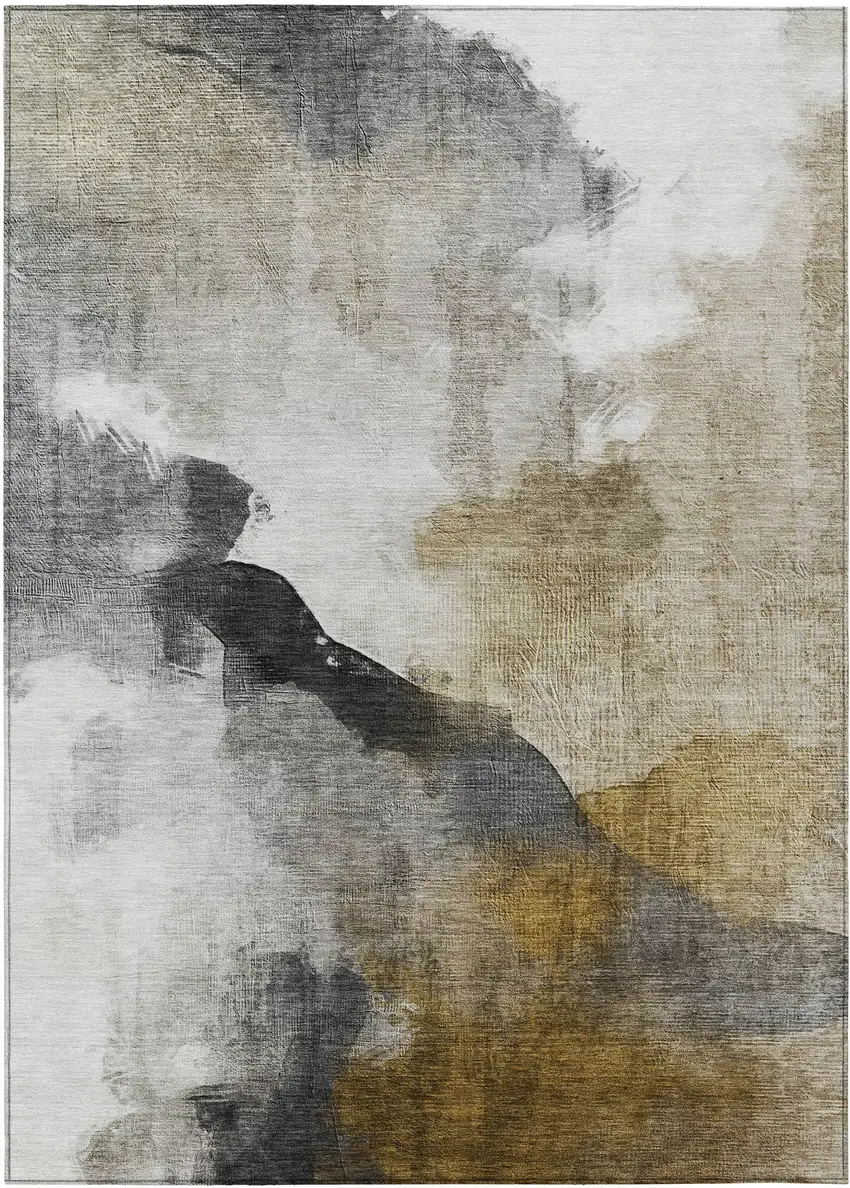 Brown And Charcoal Abstract Washable Indoor Outdoor Area Rug Photo 1