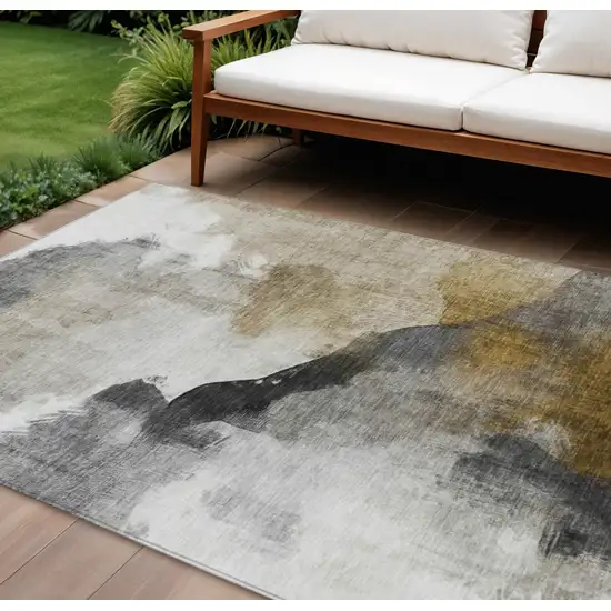 Brown And Charcoal Abstract Washable Indoor Outdoor Area Rug Photo 2