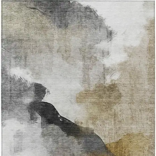 Brown And Charcoal Abstract Washable Indoor Outdoor Area Rug Photo 3