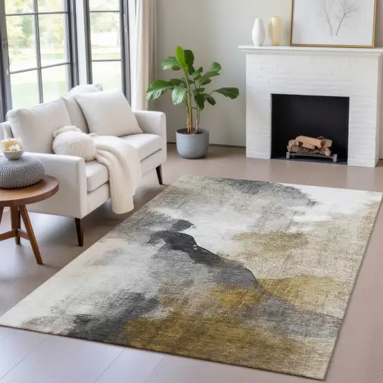 Brown And Charcoal Abstract Washable Indoor Outdoor Area Rug Photo 5