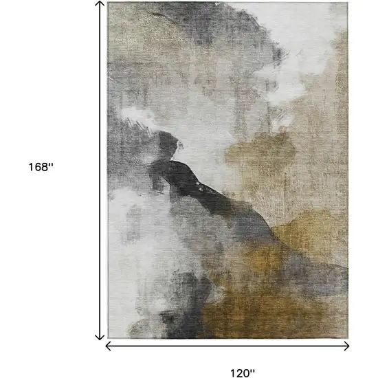 Brown And Charcoal Abstract Washable Indoor Outdoor Area Rug Photo 9