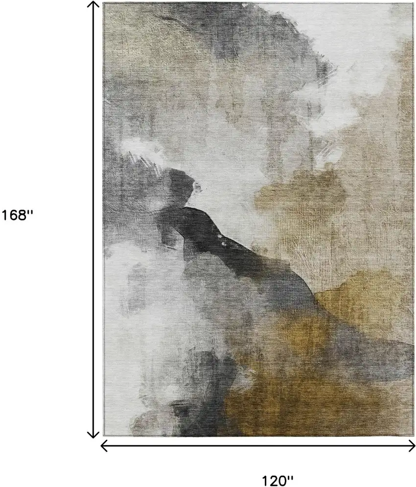 Brown And Charcoal Abstract Washable Indoor Outdoor Area Rug Photo 9