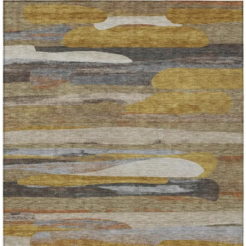 Brown And Charcoal Abstract Washable Indoor Outdoor Area Rug Photo 3