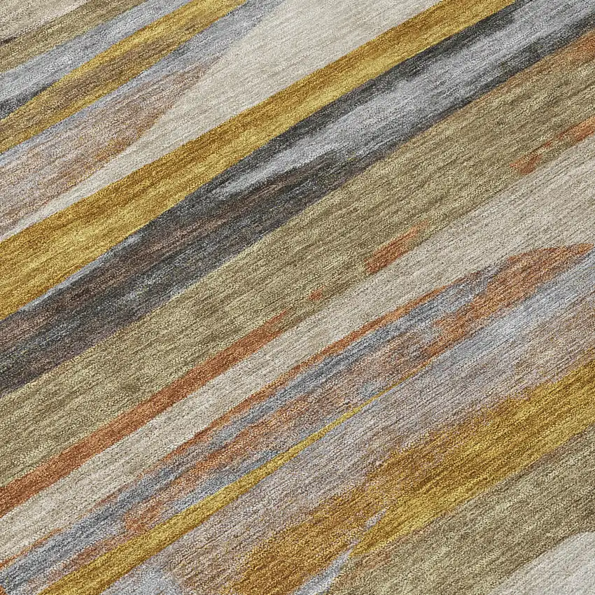 Brown And Charcoal Abstract Washable Indoor Outdoor Area Rug Photo 9