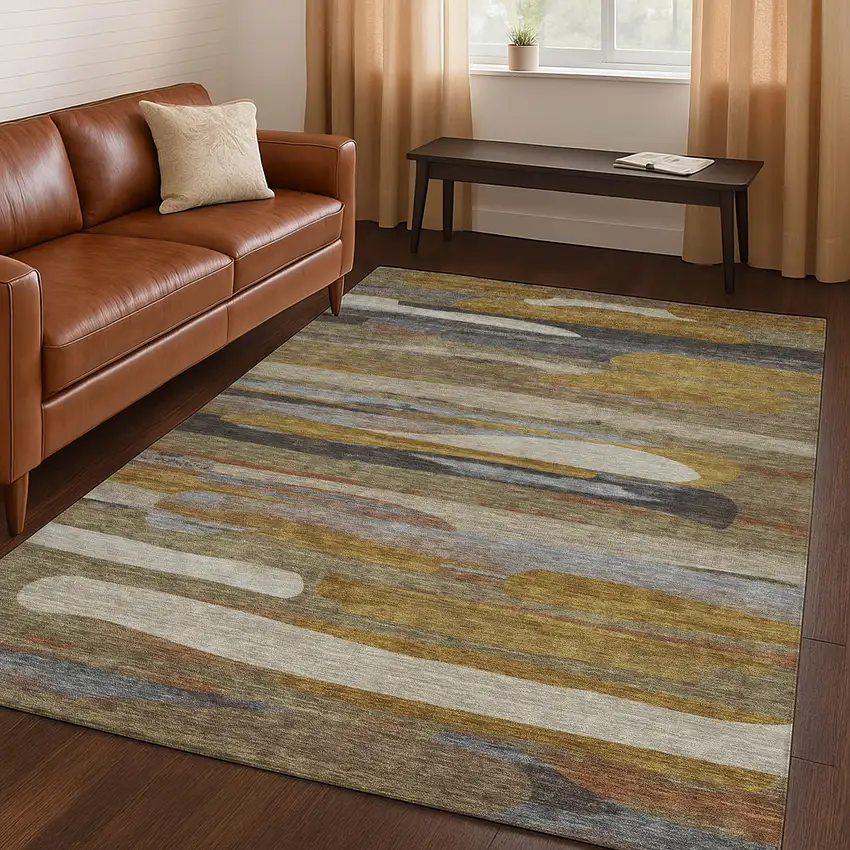 Brown And Charcoal Abstract Washable Indoor Outdoor Area Rug Photo 5
