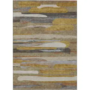 Photo of Brown And Charcoal Abstract Washable Indoor Outdoor Area Rug