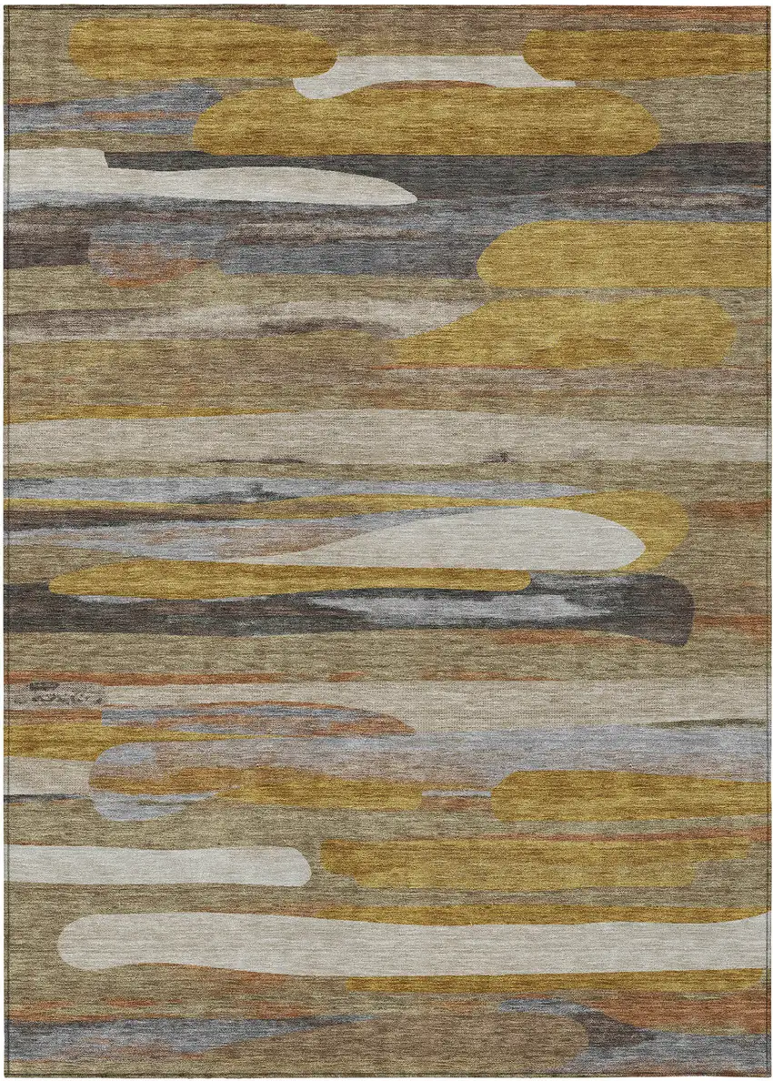 Brown And Charcoal Abstract Washable Indoor Outdoor Area Rug Photo 1