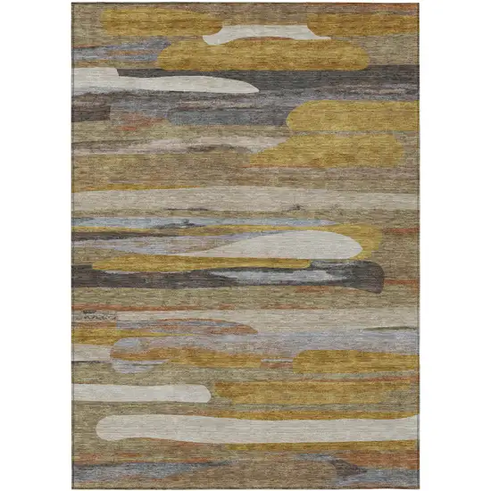 Brown And Charcoal Abstract Washable Indoor Outdoor Area Rug Photo 1