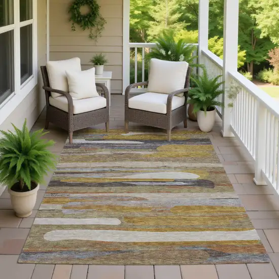 Brown And Charcoal Abstract Washable Indoor Outdoor Area Rug Photo 7
