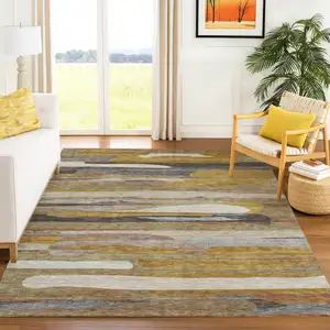 Photo of Brown And Charcoal Abstract Washable Indoor Outdoor Area Rug
