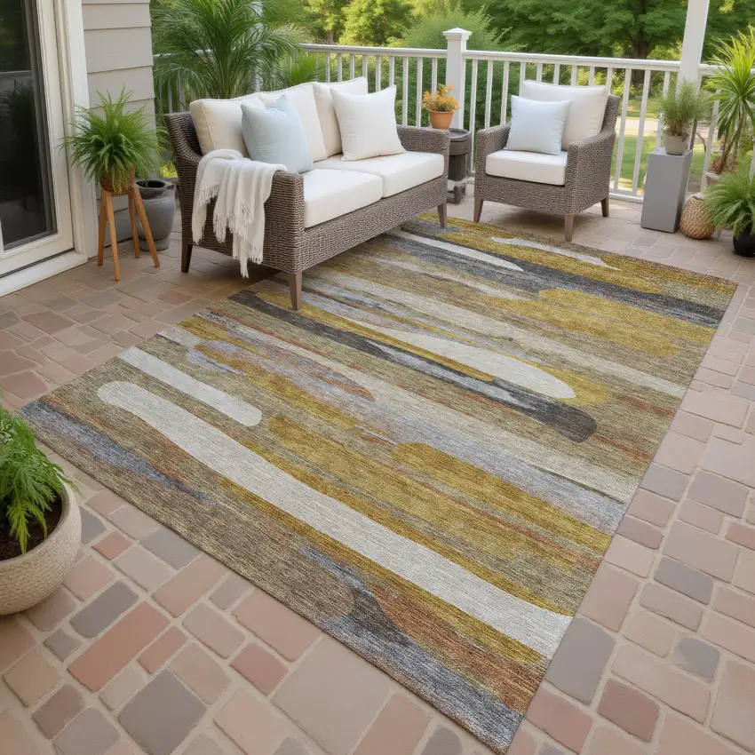 Brown And Charcoal Abstract Washable Indoor Outdoor Area Rug Photo 4
