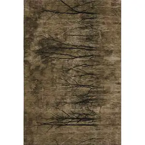 Photo of Brown And Charcoal Floral Washable Area Rug With UV Protection