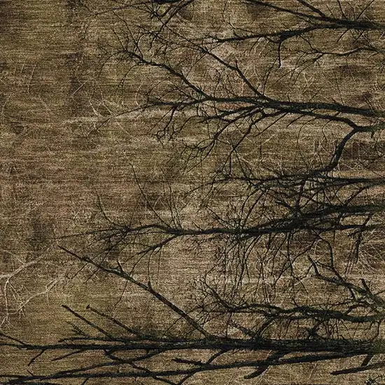 Brown And Charcoal Floral Washable Area Rug With UV Protection Photo 3