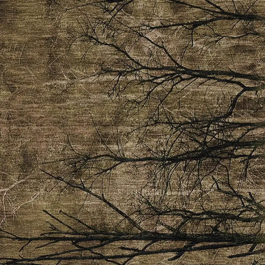 Brown And Charcoal Floral Washable Area Rug With UV Protection Photo 3