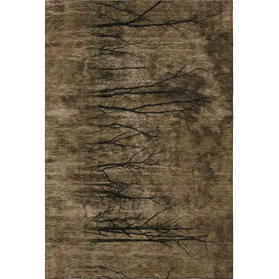 Brown And Charcoal Floral Washable Area Rug With UV Protection Photo 4