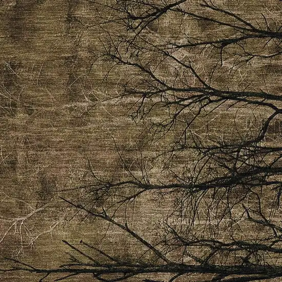 Brown And Charcoal Floral Washable Area Rug With UV Protection Photo 3