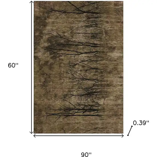 Brown And Charcoal Floral Washable Area Rug With UV Protection Photo 9