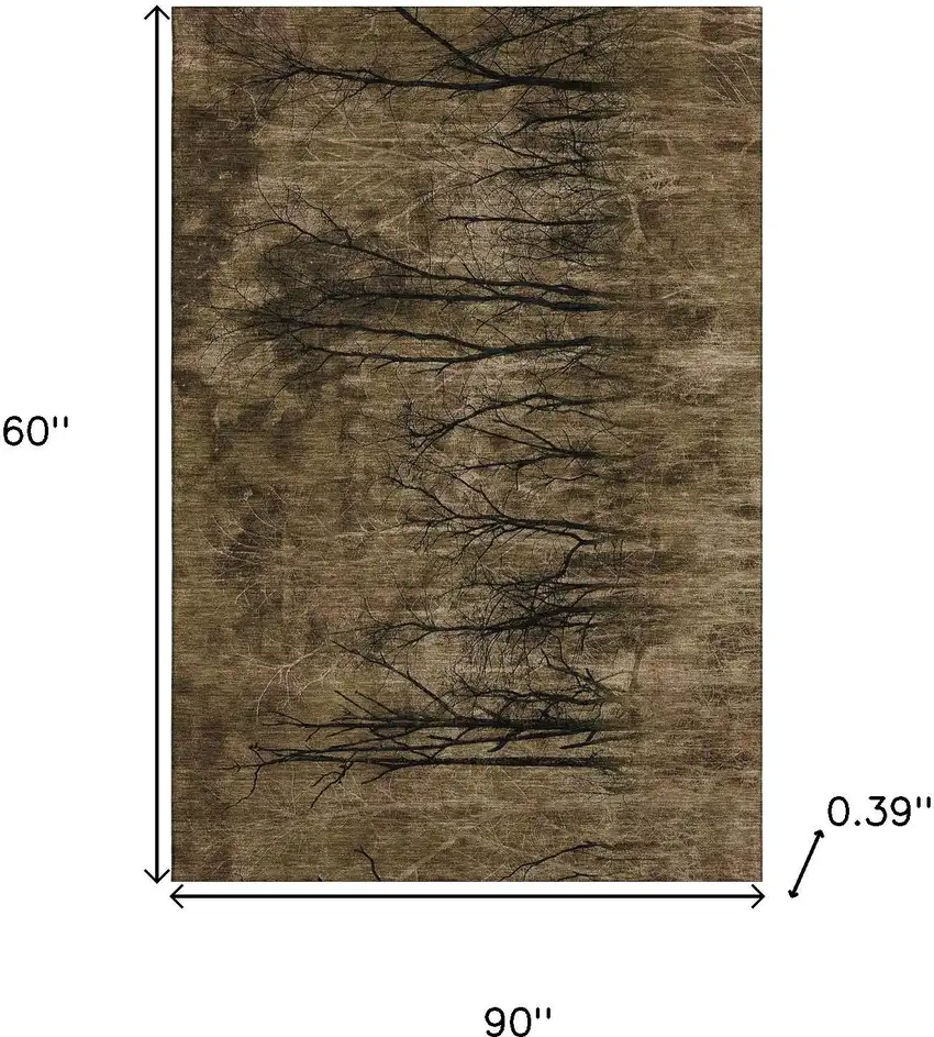 Brown And Charcoal Floral Washable Area Rug With UV Protection Photo 9