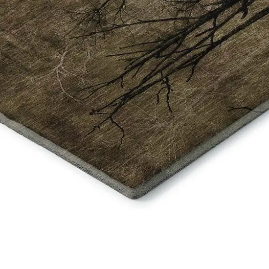 Brown And Charcoal Floral Washable Area Rug With UV Protection Photo 7