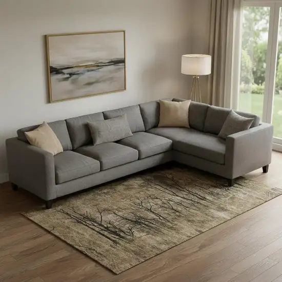 Brown And Charcoal Floral Washable Area Rug With UV Protection Photo 2