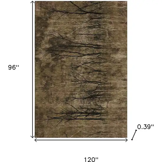 Brown And Charcoal Floral Washable Area Rug With UV Protection Photo 9