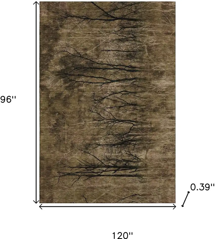 Brown And Charcoal Floral Washable Area Rug With UV Protection Photo 9