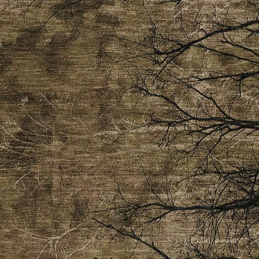 Brown And Charcoal Floral Washable Area Rug With UV Protection Photo 3