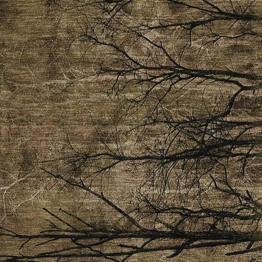 Brown And Charcoal Floral Washable Area Rug With UV Protection Photo 3