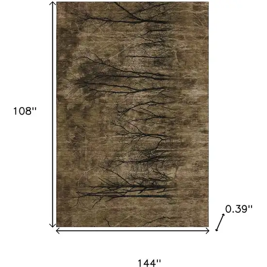 Brown And Charcoal Floral Washable Area Rug With UV Protection Photo 9