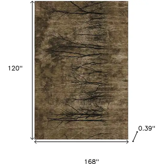 Brown And Charcoal Floral Washable Area Rug With UV Protection Photo 9