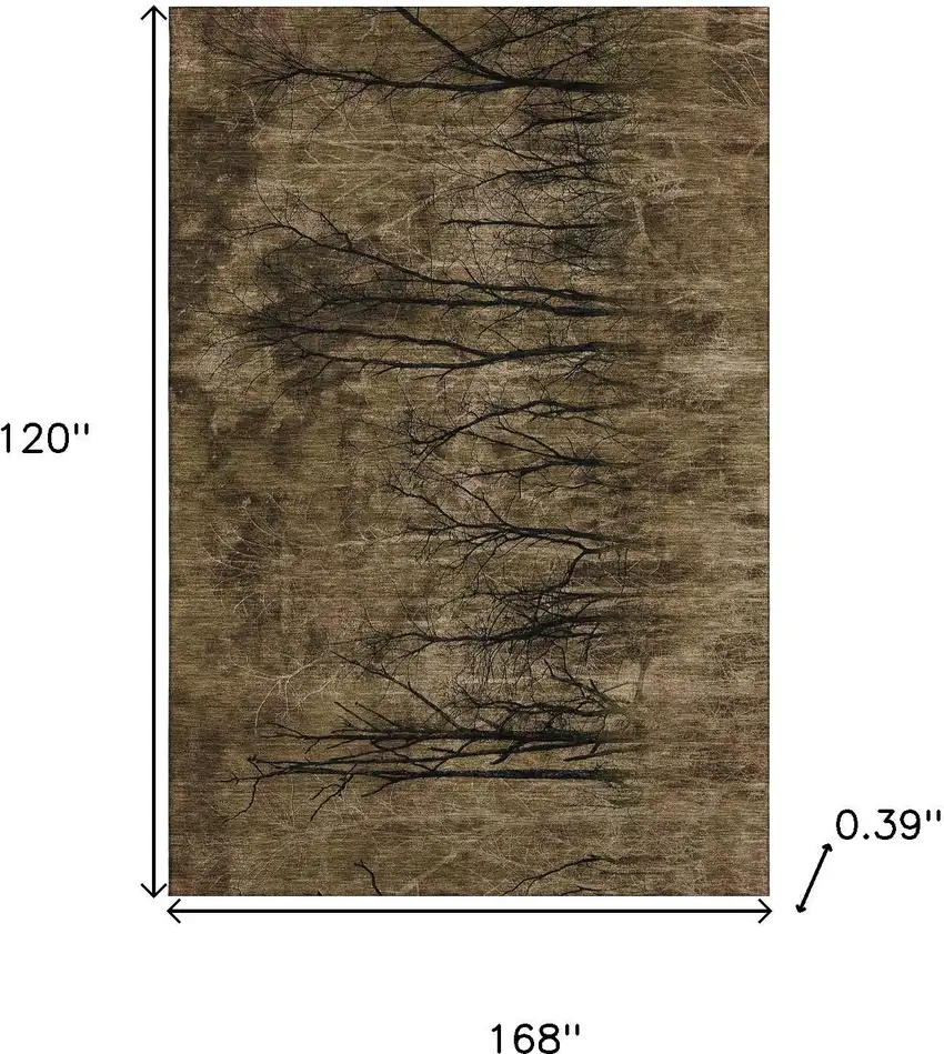 Brown And Charcoal Floral Washable Area Rug With UV Protection Photo 9