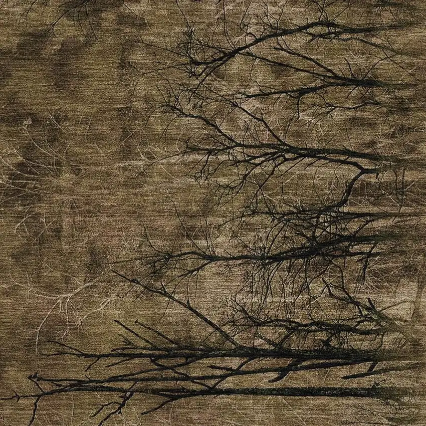 Brown And Charcoal Floral Washable Area Rug With UV Protection Photo 4