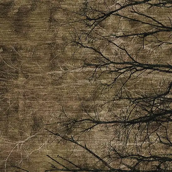 Brown And Charcoal Floral Washable Area Rug With UV Protection Photo 3