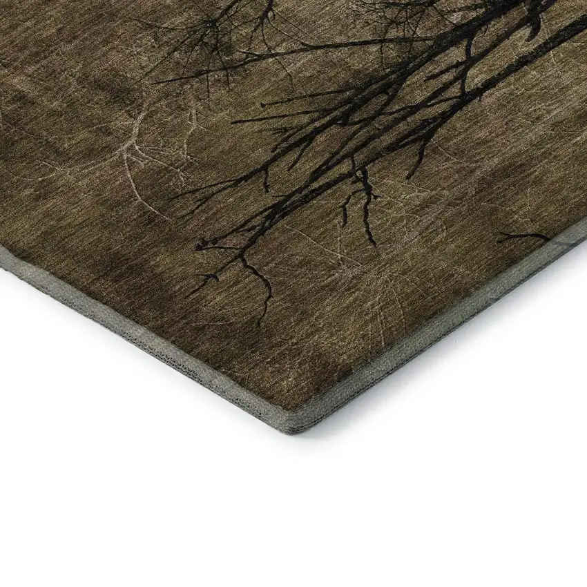 Brown And Charcoal Floral Washable Area Rug With UV Protection Photo 7