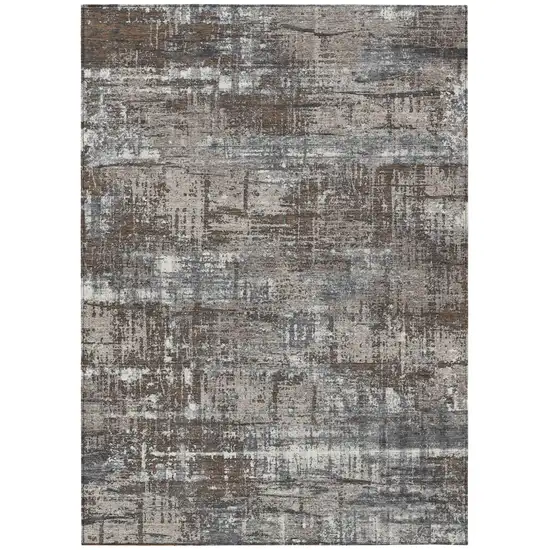 Brown And Charcoal Geometric Washable Indoor Outdoor Area Rug Photo 7