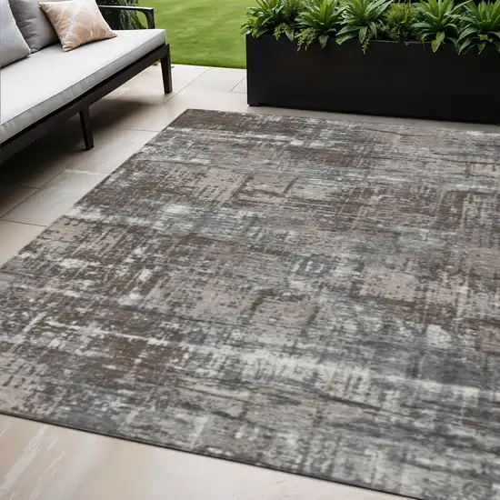 Brown And Charcoal Geometric Washable Indoor Outdoor Area Rug Photo 2