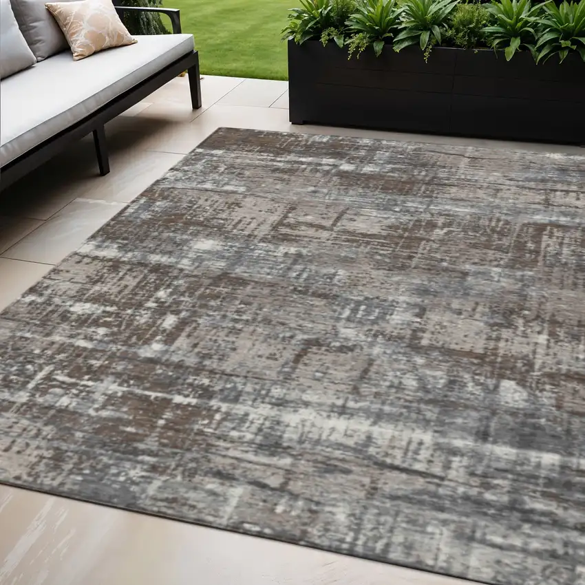 Brown And Charcoal Geometric Washable Indoor Outdoor Area Rug Photo 2