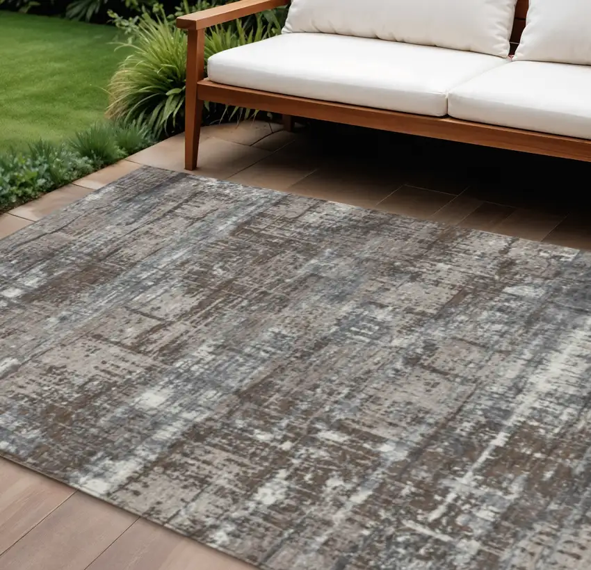 Brown And Charcoal Geometric Washable Indoor Outdoor Area Rug Photo 2