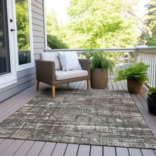 Brown And Charcoal Geometric Washable Indoor Outdoor Area Rug Photo 6