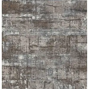 Photo of Brown And Charcoal Geometric Washable Indoor Outdoor Area Rug