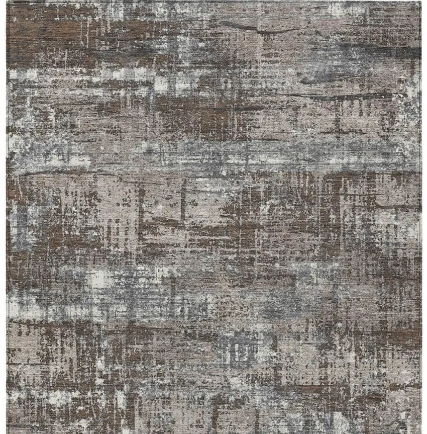 Brown And Charcoal Geometric Washable Indoor Outdoor Area Rug Photo 1