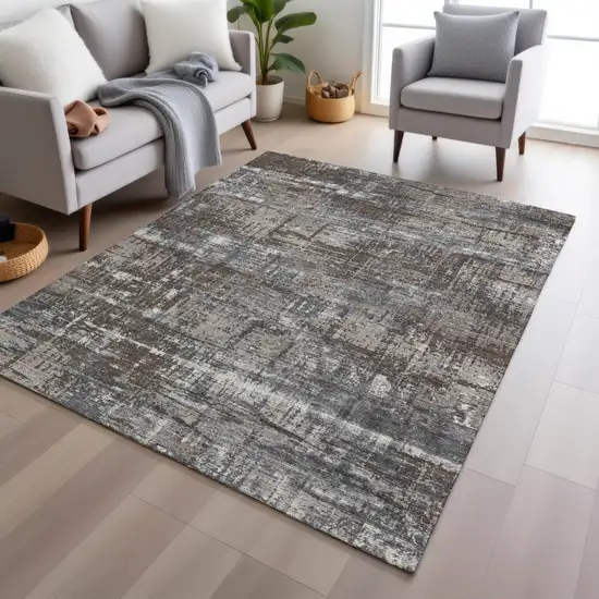 Brown And Charcoal Geometric Washable Indoor Outdoor Area Rug Photo 4