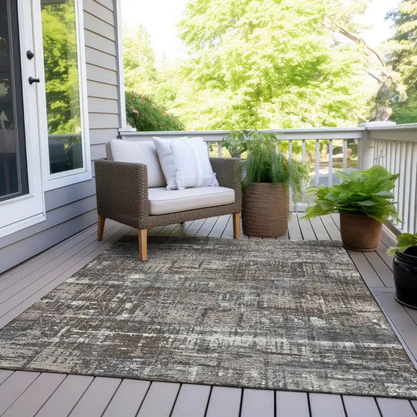 Brown And Charcoal Geometric Washable Indoor Outdoor Area Rug Photo 7