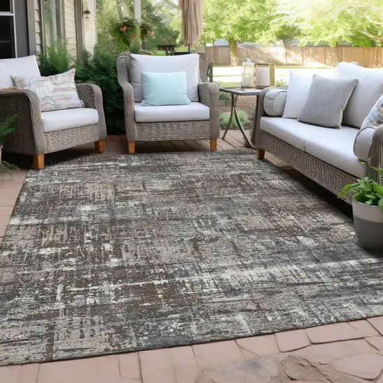 Brown And Charcoal Geometric Washable Indoor Outdoor Area Rug Photo 4