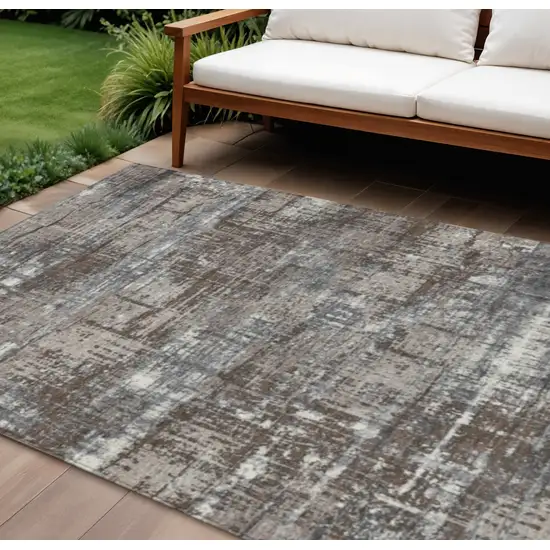 Brown And Charcoal Geometric Washable Indoor Outdoor Area Rug Photo 2
