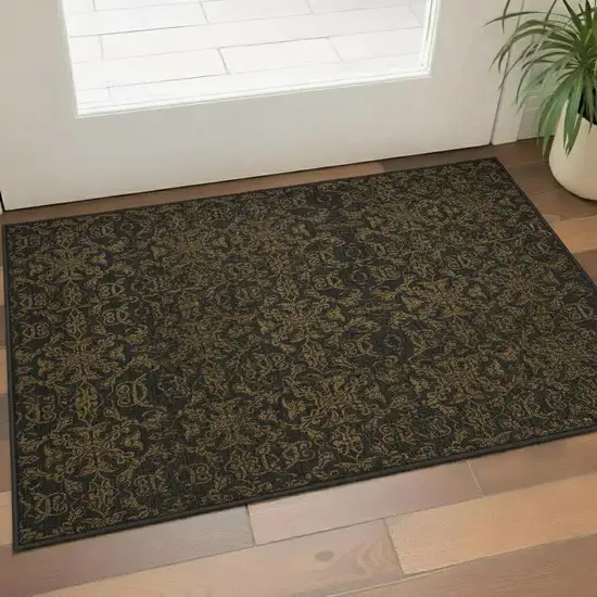 Brown And Charcoal Medallion Washable Area Rug With UV Protection Photo 1