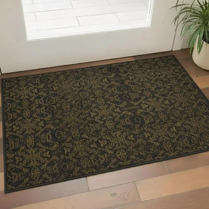 Brown And Charcoal Medallion Washable Area Rug With UV Protection Photo 1